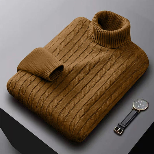 2025 New Men's High Neck Sweater, Solid Color Pullover, Knitted, Warm, Casual Turtleneck, Sweatwear, Woolen, Men's Winter Outdoor Tops